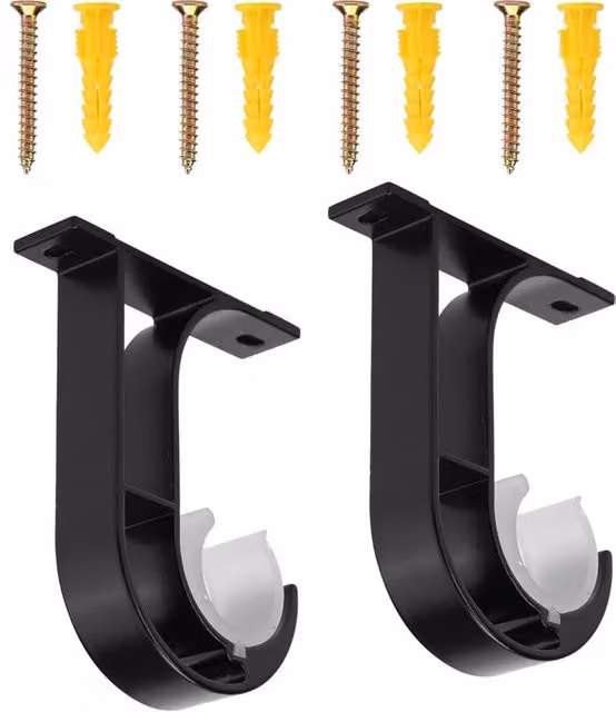 Juego de 2 soportes de techo XISRENS para barras de cortina fabricados en aleación de aluminio con tornillos y fijaciones