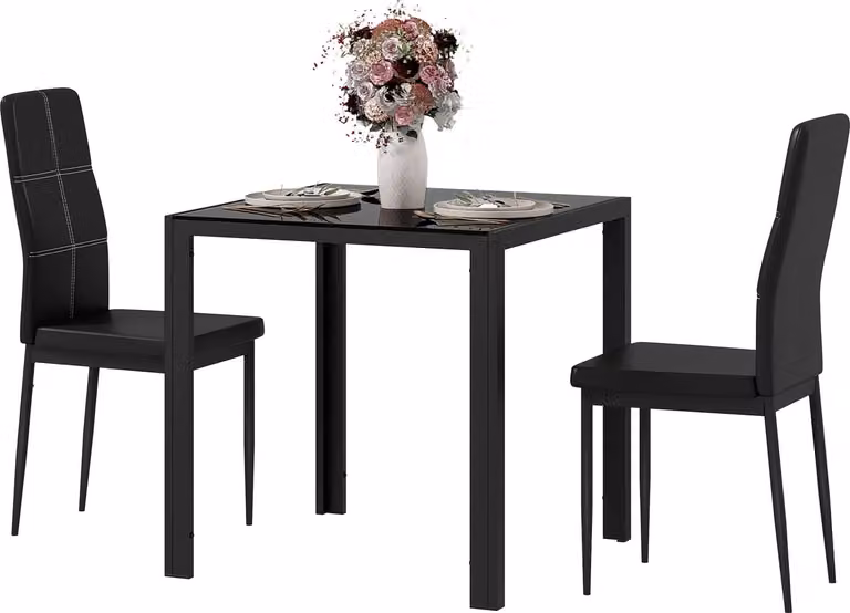 Conjunto de comedor Northio con mesa cuadrada de cristal y 4 sillas en color negro de estilo moderno