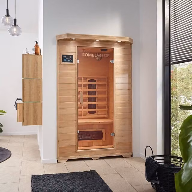 Cabina de infrarrojos REDSUN M Home Deluxe para 2 personas, color marrón, An/P: 120 x 105 cm