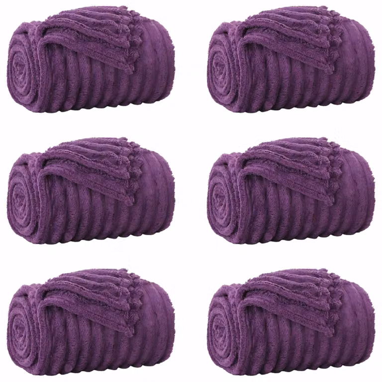 Set de 6 mantas de sofá vidaXL de lana y forro polar en color morado, An/P: 200 x 150 cm