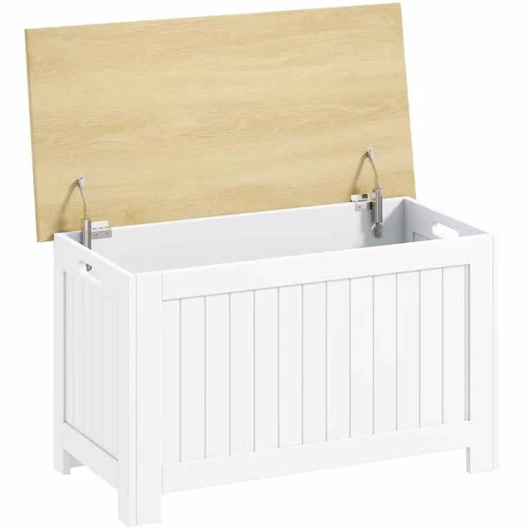 Baúl de almacenaje moderno Homcom en madera MDF color blanco y beige An/P/Al: 80.5 x 40 x 46.4 cm