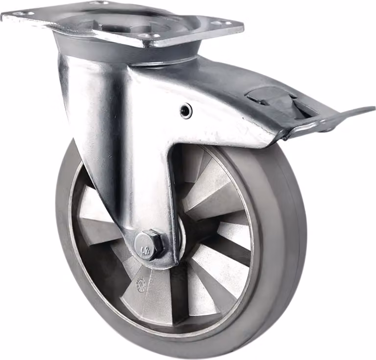 Rueda giratoria de alta capacidad TECWERK de goma elástica gris, diámetro 160 mm, capacidad de carga 400 kg, Altura: 20,2 cm