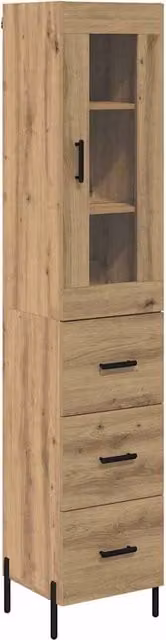 Alacena moderna SYFAX de roble marrón con puertas y cajones, An/P/Al: 34,5 x 34 x 180 cm