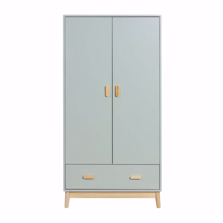 Armario infantil Rebecca Mobili de estilo escandinavo en verde agua y marrón, fabricado en MDF y madera de pino, An/P/Al: 80 x 55 x 175 cm
