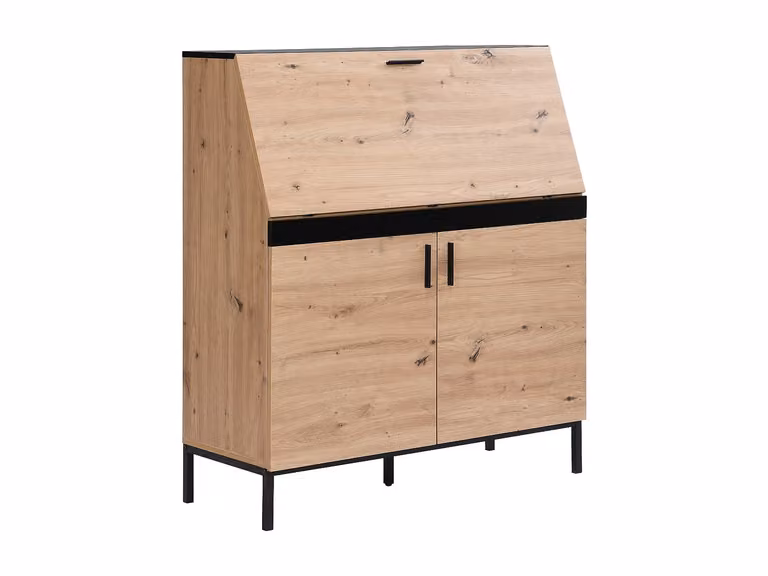 Escritorio de secretaria VENTE-UNIQUE con tapa abatible en color negro y beige, fabricado en MDF y metal, An/P/Al: 115 x 40 x 76 cm