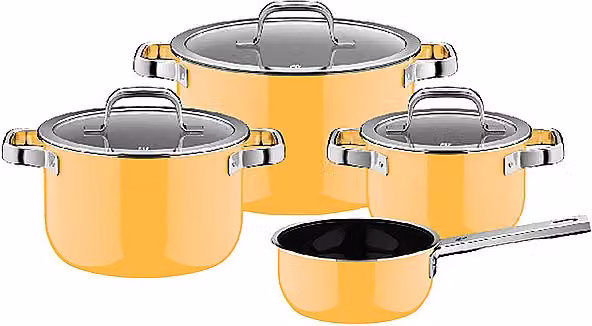Juego de ollas WMF FUSIONTEC MINERLA PRO de 4 piezas con mango en color amarillo