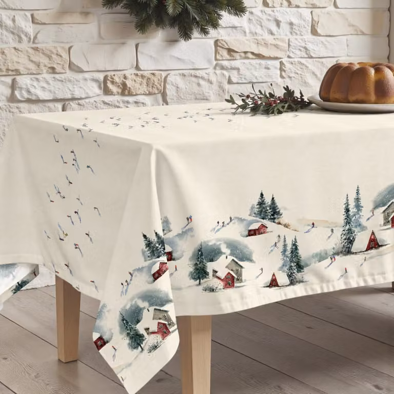Mantel de Navidad Muare Home multicolor con diseño gráfico, repelente a las manchas y de algodón, An/P: 250 x 155 cm