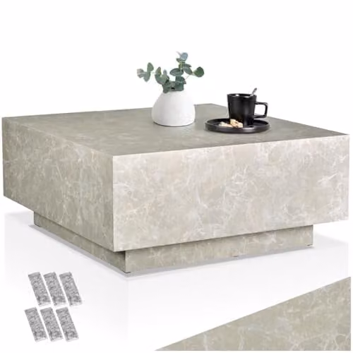 Mesa de centro minimalista TecTake con diseño de aspecto travertino en color gris, An/P/Al: 80 x 80 x 35 cm