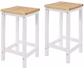 Set de 2 taburetes de bar cuadrados Sobuy en madera de caucho y pino, color blanco