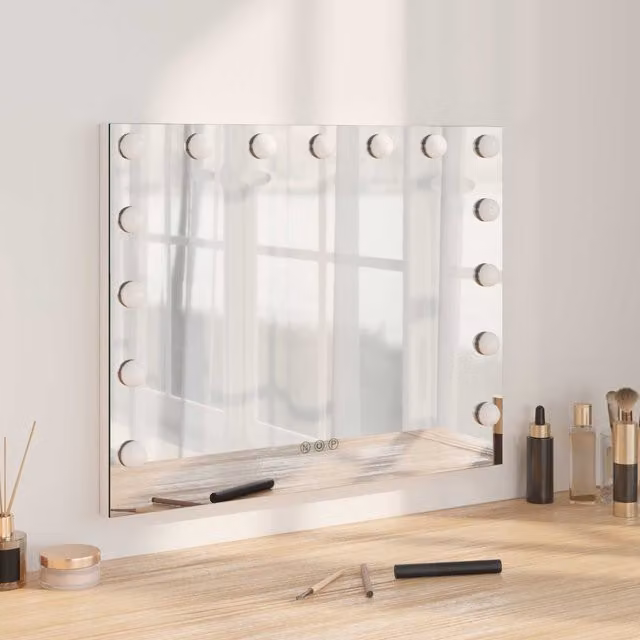 Espejo LED para tocador vidaXL blanco de vidrio y metal, An/P/Al: 58 x 10 x 47 cm
