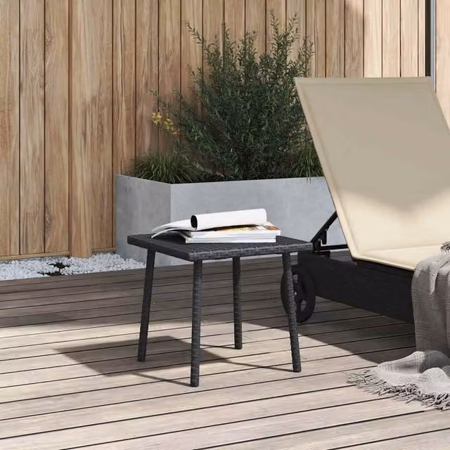 Mesa de centro para jardín SYFAX de ratán sintético y metal, diseño cuadrado moderno en color negro, An/P/Al: 40 x 40 x 37 cm