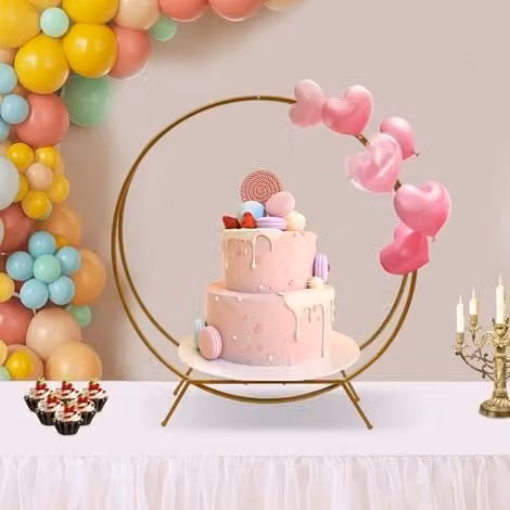 Set de soportes para tartas CNCEST de doble anillo en color dorado para decoración de bodas y eventos, Altura: 80 cm