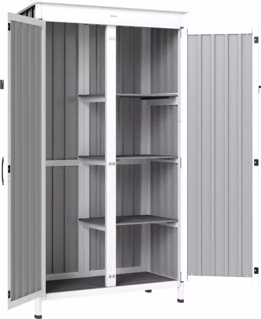 Armario para herramientas Outsunny de madera y acero con 2 estantes ajustables y puertas dobles, Negro, An/P/Al: 94 x 43 x 166 cm