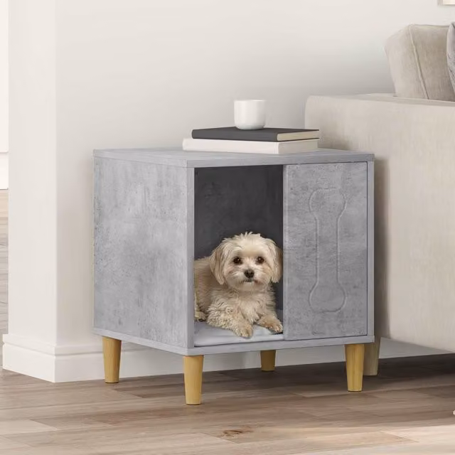 Casa para perros vidaXL de madera de ingeniería, color gris, An/P/Al: 44 x 42 x 49 cm