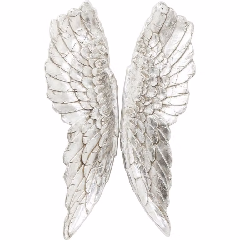 Decoración de pared de ángel con alas de Kare Design en color plata y poliresina, Altura: 106 cm