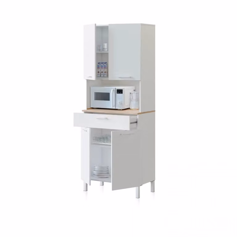 Alacena de cocina Colin de Duehome con 4 puertas y 1 cajón en blanco mate y roble, An/P/Al: 72 x 40 x 186 cm