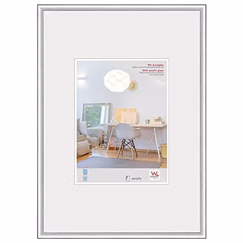 Marco de fotos Walther Design New Lifestyle plateado con vidrio acrílico, An/Al: 29,7 x 42 cm