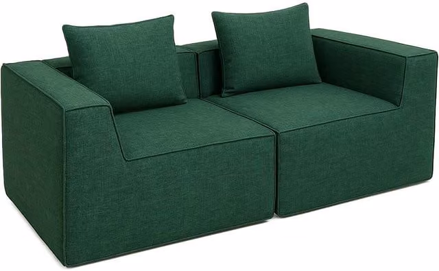 Sofá de 2 plazas reversible MENDLER en color verde con fundas extraíbles y cojines, diseño moderno tapizado en tejido, An: 63 cm, Al: 194 cm, Al: 97 cm
