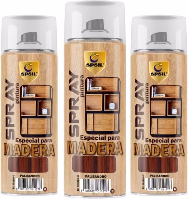 Pack de 3 Pinturas en Spray Spsil para Madera Color Palisandro Marrón Acabado Satinado de 400 ml cada una