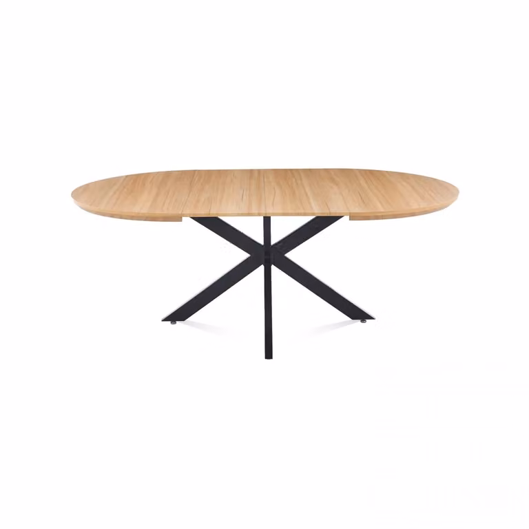 Mesa de comedor redonda extensible Duehome en acabado roble con detalles en negro y marrón, An/P/Al: 130 x 130 x 76 cm (extensible hasta 210 cm)