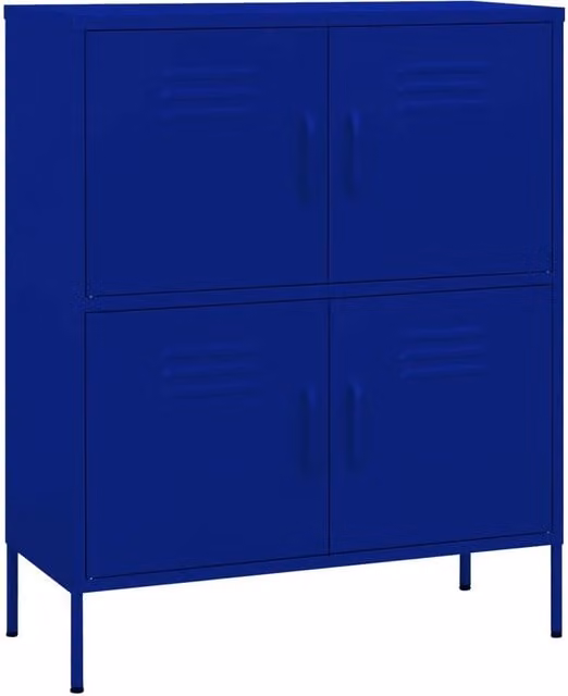 Armario de almacenamiento moderno Helloshop26 con 4 puertas de metal en color azul mate, An/P/Al: 80 x 35 x 101,5 cm