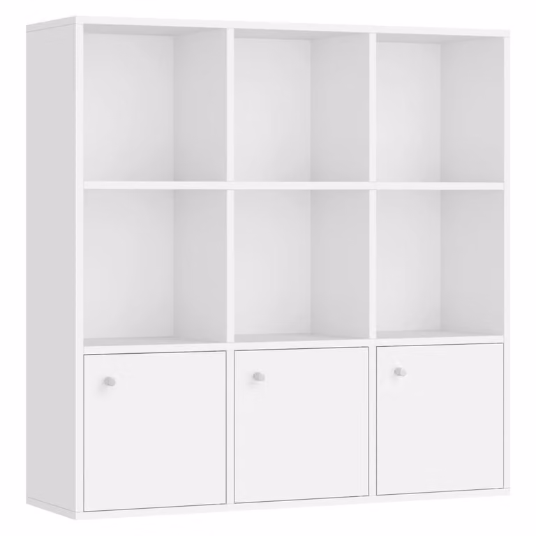 Estantería librería Vasagle de 3 niveles con 3 compartimentos y puertas en color blanco nube, An/P/Al: 97,5 x 29 x 97,8 cm
