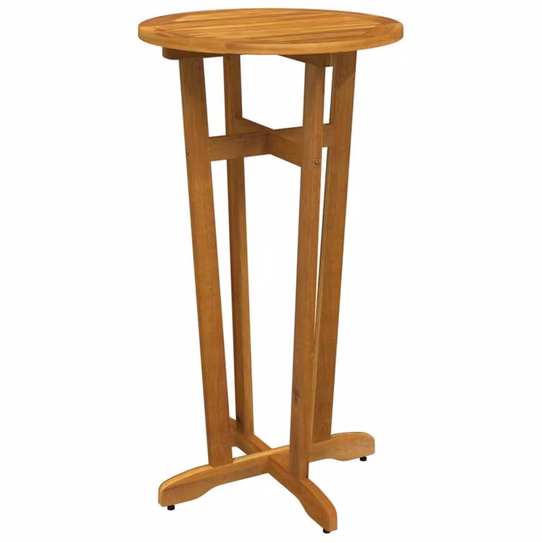 Mesa alta de jardín Syfax de madera de acacia aceitada en color marrón, forma redonda, Diámetro: 60 cm, Altura: 105 cm