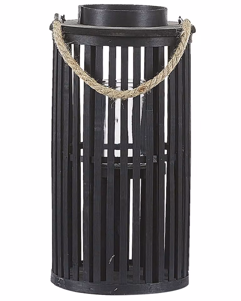 Linterna de mesa Beliani en madera de sauce color negro, Altura: 40 cm