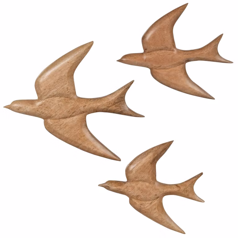 Set de 3 golondrinas de madera de mango marrón de Maisons du Monde para decorar la pared