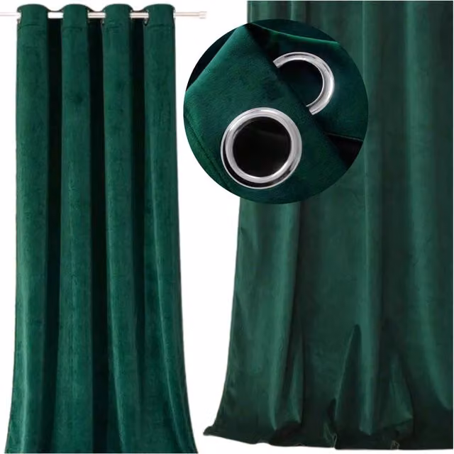 Cortina de terciopelo More&deco verde con ojales, An/Al: 140 x 250 cm