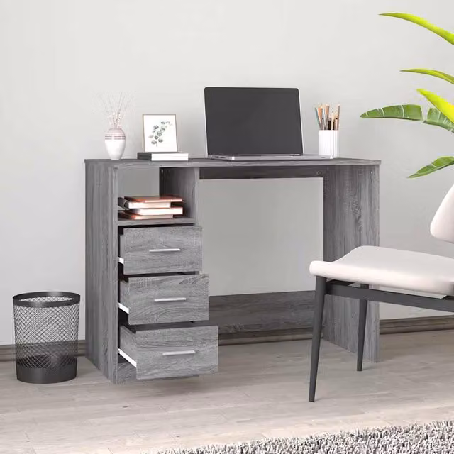 Escritorio moderno SYFAX para ordenador en gris con cajones, An: 102 cm, P: 50 cm, Al: 76 cm