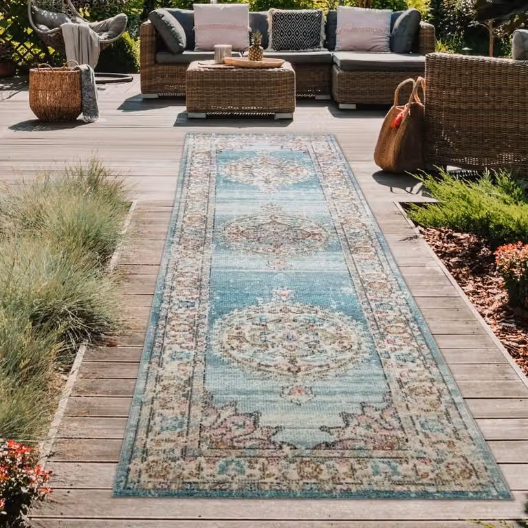 Alfombra oriental Teppich-Traum de estilo vintage en azul para salón, cocina o jardín, An/P: 80 x 300 cm