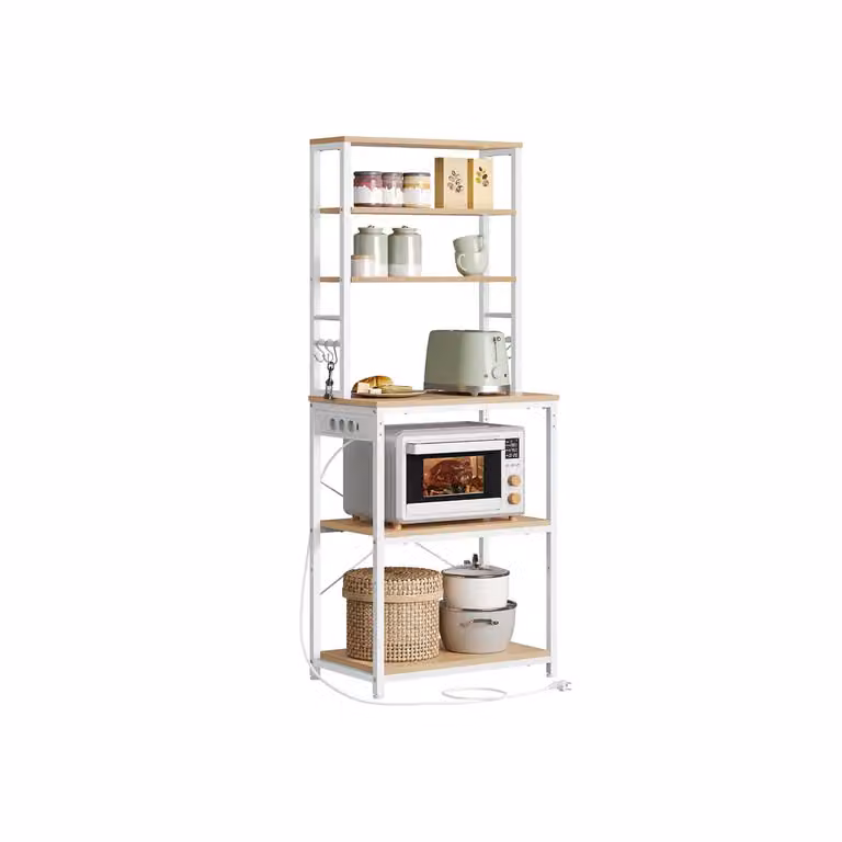 Estantería de cocina VASAGLE con 6 estantes ajustables y estructura de metal, An/P/Al: 40 x 40 x 167 cm, color dorado, roble y blanco