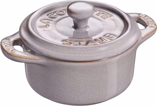 Mini cocotte Staub de cerámica redonda en gris antiguo, 10 cm