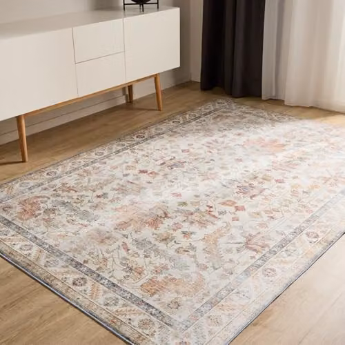 Alfombra Benuta Basic George Multicolor y Beige, diseño vintage y abstracto, lavable y antideslizante, An/P: 80 x 150 cm