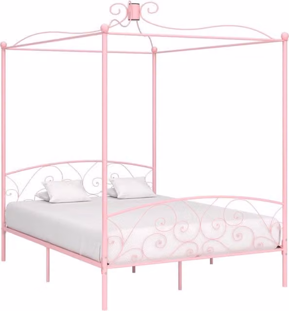 Estructura de cama con dosel vidaXL de metal en color rosa, An/P/Al: 180 x 200 x 227 cm