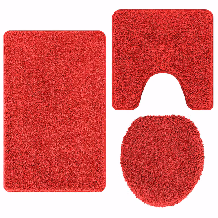 Conjunto de 3 alfombras de baño antideslizantes y lavables vidaXL en color rojo y diseño moderno de poliéster