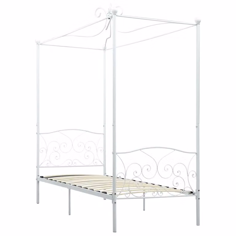 Estructura de cama con dosel vidaXL de metal en color blanco, An/P/Al: 90 x 200 x 227 cm
