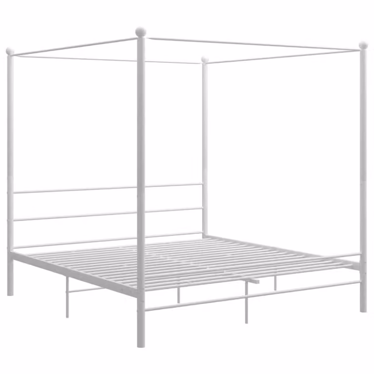 Cama matrimonial con dosel Maison Chic de metal en color blanco de 200x200 cm
