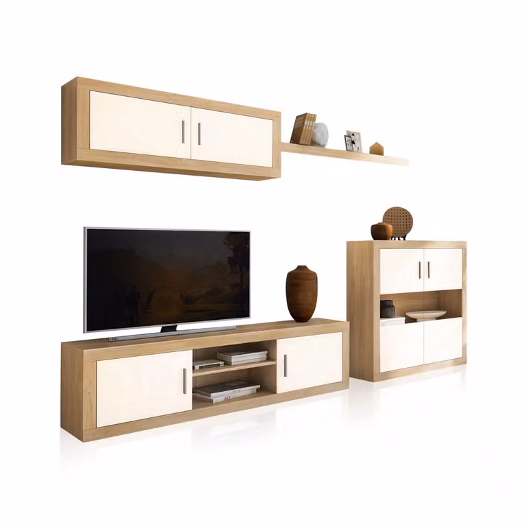 Salón modular Nuka V7 Duehome de estilo escandinavo en blanco y beige An/P/Al: 290 x 156 x 41,4 cm