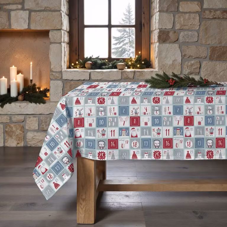 Mantel de Navidad Muare Home multicolor de algodón con efecto antimanchas y diseño gráfico rectangular de 100 x 140 cm