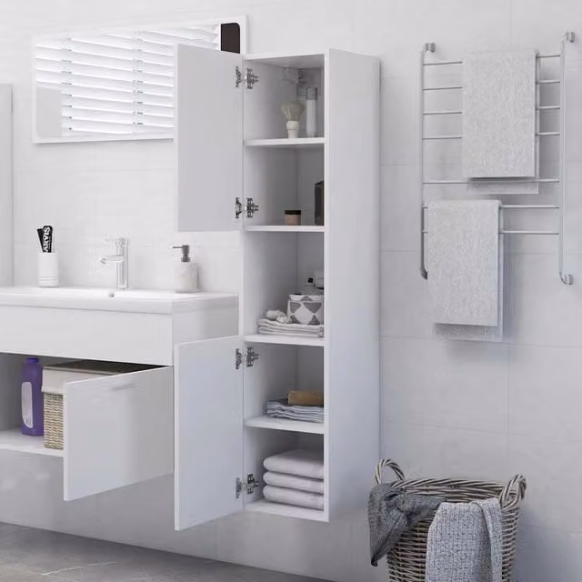 Armario de baño moderno SYFAX en madera MDF blanco mate An/P/Al: 30 x 30 x 130 cm