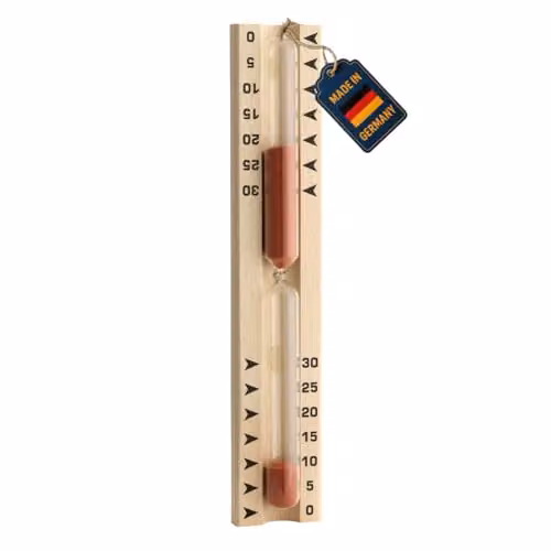Reloj de arena para sauna TFA Dostmann de madera de haya, color marrón y rojo, An/P/Al: 5,2 x 3,3 x 28,6 cm