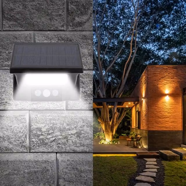 Aplique Solar LED F-BRIGHT Negro con Sensor de Movimiento y Crepuscular, 100lm, 6500k, IP45