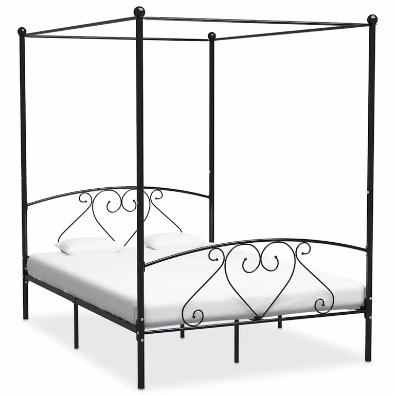 Estructura de cama con dosel vidaXL de metal negro para adultos de 160 x 200 cm