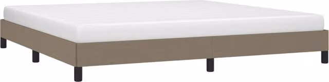 Cama tapizada SYFAX en tela gris taupe con somier de láminas de madera An/P/Al: 200 x 203 x 25 cm