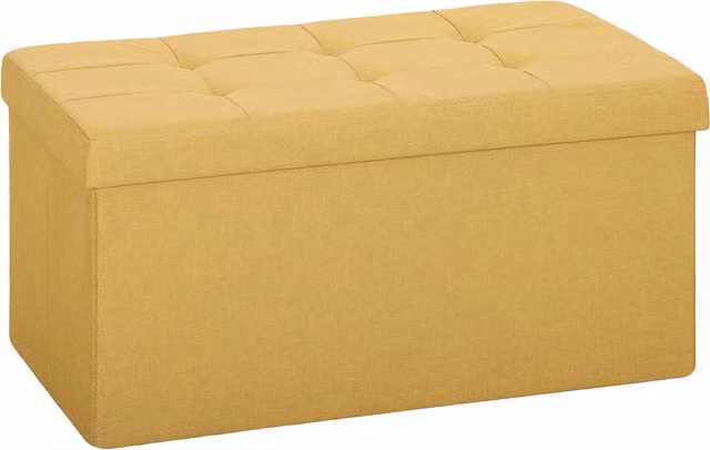 Banco de almacenaje plegable HOMCOM con acolchado grueso, tapizado en lino sintético amarillo, An/P/Al: 76 x 38 x 38 cm