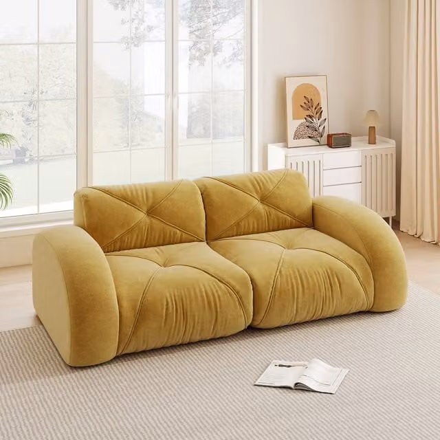Sofá Modular de 2 Plazas KELLANY en Tejido de Chenilla Amarillo con Espuma de Alta Densidad para Salón