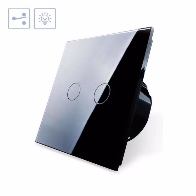 Conmutador táctil doble KOOB de cristal negro para instalación empotrada