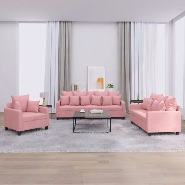 Juego de sofás modular vidaXL de 3 piezas tapizado en terciopelo rosa con cojines para salón